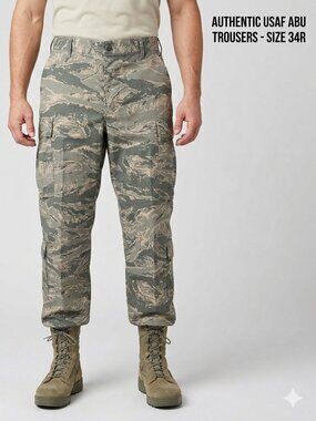 USAF ABU Camo Cargo Trousers 34R Men’s Military Pants Digital Tiger Stripe EUC